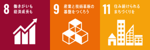 8.働きがいも経済成長も、9.産業と技術革新の基盤をつくろう、11.住み続けられるまちづくりを