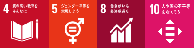 4.質の高い教育をみんなに、5.ジェンダー平等を実現しよう、8.働きがいも経済成長も、10.人や国の不平等をなくそう
